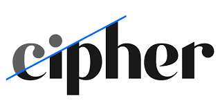 The word "cipher" is displayed with a blue diagonal line cutting through the letters.