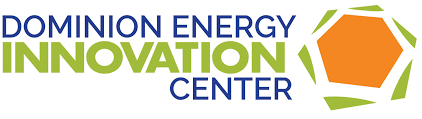 Logo of Dominion Energy Innovation Center featuring the name in blue and green text with an orange geometric shape on the right.