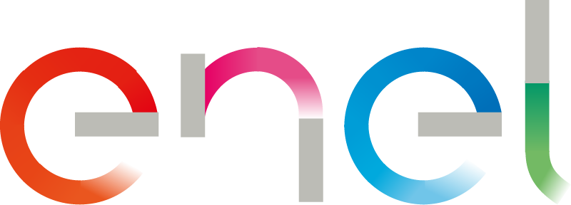 Logo of Enel with stylized lowercase letters in red, pink, blue, and green against a transparent background.