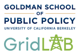 Logos of Goldman School of Public Policy, University of California Berkeley, and GridLAB, with a power line icon in the GridLAB logo.