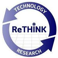 A circular logo with "ReTHINK" in the center, surrounded by arrows forming a loop. The words "Technology" and "Research" are inside the loop.