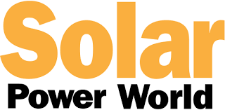 The image shows the words "Solar Power World" in bold letters. "Solar" is orange, while "Power World" is black.