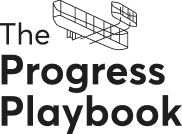 Logo of "The Progress Playbook" featuring text and a simple geometric illustration.