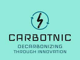 Logo of "Carbotnic" with the slogan "Decarbonizing Through Innovation" on a teal background, featuring a circular arrow design around a lightning bolt.